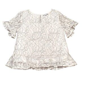 Heartloom Womens White Floral Lace Ruffle Short Sleeve Top